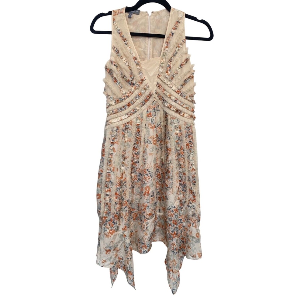 Sachin+ Babi Silk Dress Floral Ruffle Whimsical Cream Orange Women Sz 8
Romantic